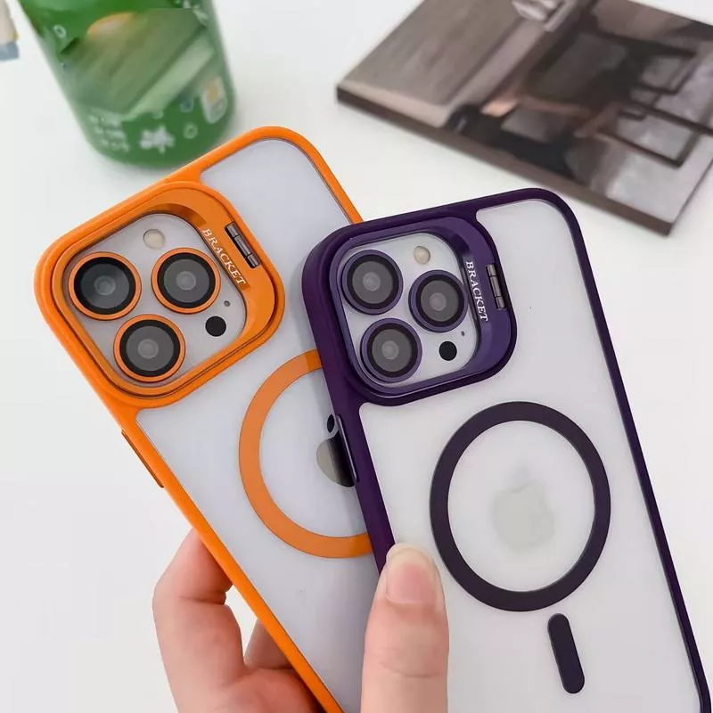 Чехол 1TOUCH Bracket Clear Camera Lens with MagSafe для Apple iPhone 14 Orange - фото 6