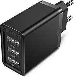 Мережевий зарядний пристрій Vention 2.4a 3xUSB-A ports home charger black (FEAB0-EU)