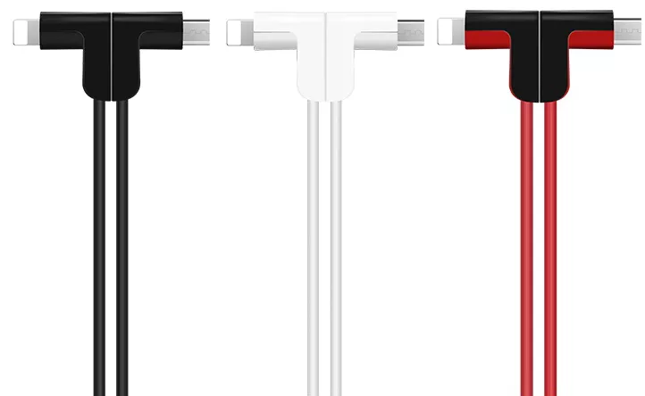 Універсальний кабель Hoco X12 L-shape Magnetic Absorption 2-in-1 USB-A to Lightning/micro USB 12w 2.4a 1.2м cable Red - фото 3