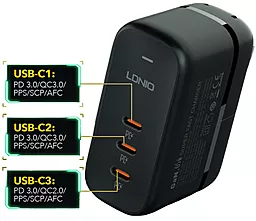 Сетевое зарядное устройство LDNio Q367 65W GaN PD 3xUSB-C Black - миниатюра 3