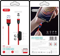 Магнітний кабель для зарядки XO NB128 Magnetic 3-in-1 USB-A to Type-C/Lightning/micro USB 12w 2.4a 1м сable red - мініатюра 3 Магнітний кабель для зарядки XO NB128 Magnetic 3-in-1 USB-A to Type-C/Lightning/micro USB 12w 2.4a 1м сable red - мініатюра 3