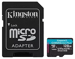 Карта памяти Kingston microSDXC 128GB Canvas Go Plus Class 10 UHS-I U3 V30 A2 + SD-адаптер (SDCG3/128GB)