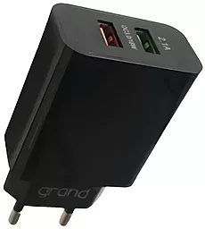 Мережевий зарядний пристрій Grand D18AQ-2 18W/10.5W QC3.0 2.1A 2xUSB-A + micro USB Cable Black - мініатюра 2