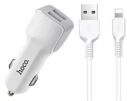 Автомобільний зарядний пристрій Hoco Z23 2.4a 2xUSB-A ports car charger + Lightning cable white - фото Автомобільний зарядний пристрій Hoco Z23 2.4a 2xUSB-A ports car charger + Lightning cable white