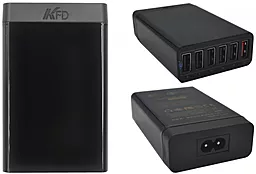 Мережевий зарядний пристрій з швидкою зарядкою KFD U60 (6USB, 2.4A) QC2.0 Black (U60-QC)