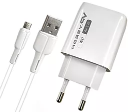 Сетевое зарядное устройство Veron AC62M 2.4a 2xUSB-A home charger + micro USB cable white - фото Сетевое зарядное устройство Veron AC62M 2.4a 2xUSB-A home charger + micro USB cable white