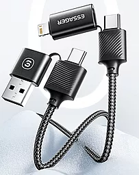 Кабель USB PD Essager 65W 3A 0.3M 4-in-1 USB-C+A to USB Type-C/Lightning cable black - миниатюра 5