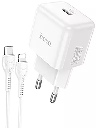 Мережевий зарядний пристрій Hoco N32 30w PD USB-C fast charger + USB-C to Lightning cable white