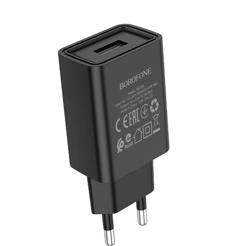 Сетевое зарядное устройство Borofone BA68A Glacier 2.1a home charger black - фото 1