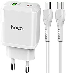 Сетевое зарядное устройство с быстрой зарядкой Hoco N5 Favor 20w PD USB-A/USB-C ports fast charger + USB-C to USB-C cable white