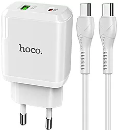 Сетевое зарядное устройство с быстрой зарядкой Hoco N5 Favor 20w PD USB-C/USB-A ports fast charger + USB-C to USB-C cable white - фото Сетевое зарядное устройство с быстрой зарядкой Hoco N5 Favor 20w PD USB-C/USB-A ports fast charger + USB-C to USB-C cable white