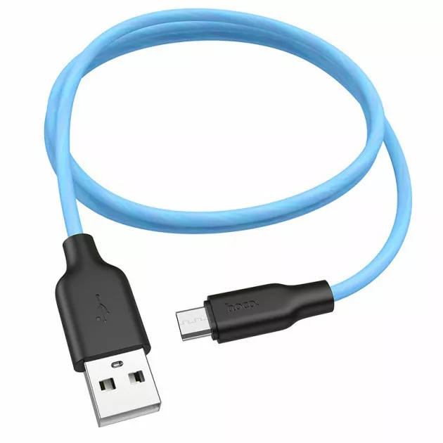 Кабель Hoco x21 Plus Fluorescent USB-A - micro USB 12w 2.4a 1м cable Blue - фото 3