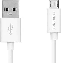 Кабель Florence USB-A - micro USB 15w 3a 1м cable White (FL-2200-WM) - фото Кабель Florence USB-A - micro USB 15w 3a 1м cable White (FL-2200-WM)