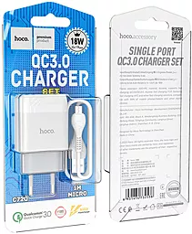 Сетевое зарядное устройство с быстрой зарядкой Hoco C72Q Glorious 18W 3A + micro USB Cable White - миниатюра 5
