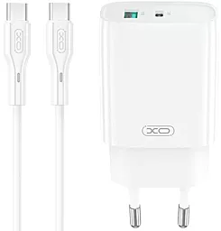 Сетевое зарядное устройство XO CE29 20w PD/QC USB-C/USB-A ports fast charger + USB-C to USB-C cable white - фото Сетевое зарядное устройство XO CE29 20w PD/QC USB-C/USB-A ports fast charger + USB-C to USB-C cable white
