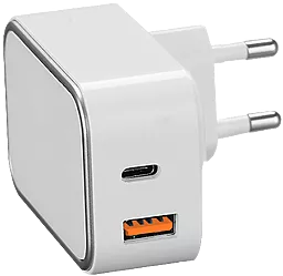 Сетевое зарядное устройство с быстрой зарядкой Logan USB + USB Type-C Wall Charger 5V 3A White (CH-2) - миниатюра 2