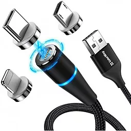 USB Кабель ColorWay Magnetic 12w 2.4a 3-in-1 USB to Type-C/Lightning/micro USB cable black (CW-CBUU038-BK) - мініатюра 2