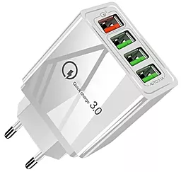 Сетевое зарядное устройство с быстрой зарядкой Puluz 30w QC3.0 4xUSB-A ports home charger white (SYA001060401B)