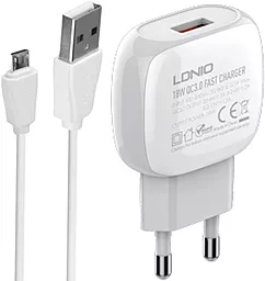 Сетевое зарядное устройство LDNio A1306Q 18W QC3.0 3A USB-A + micro USB Cable White