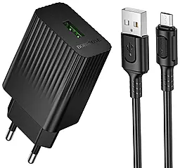 Сетевое зарядное устройство Borofone BAS72A 18w QC3.0 USB-A port charger + micro USB cable black - фото Сетевое зарядное устройство Borofone BAS72A 18w QC3.0 USB-A port charger + micro USB cable black
