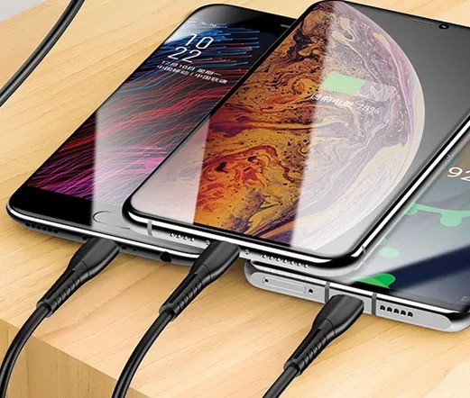 Универсальный кабель Usams U35 3-in-1 USB-A to Type-C/Lightning/micro USB 12w 2.4a 1м cable Black - фото 4