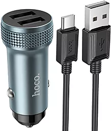 Автомобильное зарядное устройство Hoco Z49 2.4a 2xUSB-A ports car charger + USB-C cable grey