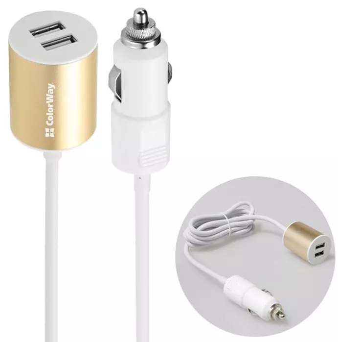 Автомобильное зарядное устройство ColorWay 2.1a 2xUSB-A car charger white (CW-CHA004-WT) - фото 2