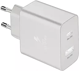 Сетевое зарядное устройство с быстрой зарядкой Samsung Original 35w PD/QC3.0 USB-C/USB-A ports white (EP-TA220NBCGCN) - фото Сетевое зарядное устройство с быстрой зарядкой Samsung Original 35w PD/QC3.0 USB-C/USB-A ports white (EP-TA220NBCGCN)