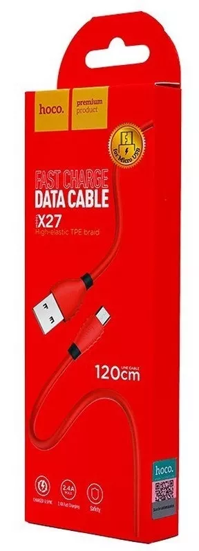 Кабель Hoco X27 Excellent USB-A - micro USB 12w 2.4a 1м cable Red - фото 5