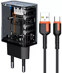 Мережевий зарядний пристрій з швидкою зарядкою Powermax Transparent Alpha 18W + USB-C cable Black