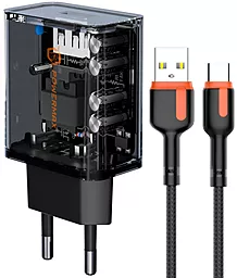Сетевое зарядное устройство с быстрой зарядкой Powermax Transparent Alpha 18W + USB-C cable Black - фото Сетевое зарядное устройство с быстрой зарядкой Powermax Transparent Alpha 18W + USB-C cable Black