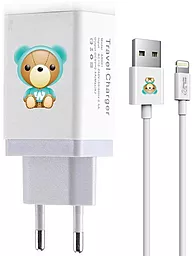 Сетевое зарядное устройство XoKo WanderBear 2.4a 2xUSB-A + Lighnitng Cable white (WC-220-WH)