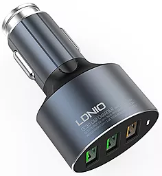 Автомобільний зарядний пристрій з швидкою зарядкою LDNio 3xUSB Metal Ring Car Charger QC 3.0 + Lightning Cable Black (C703Q) - мініатюра 4