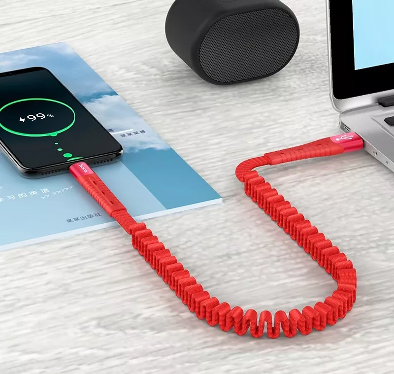 Кабель Hoco U78 Cotton Treasure Elastic USB-A - Type-C 12w 2.4a 1.2м cable Red - фото 3