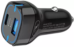 Автомобильное зарядное устройство SkyDolphin SZ19L 25w PD/QC3.0 USB-C/USB-A ports fast charger + Lightning cable black (AZP-000103) - миниатюра 2
