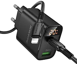 Мережевий зарядний пристрій Borofone BA96A 20w PD/QC USB-C/USB-A ports charger + USB-C to Lightning cable black - фото Мережевий зарядний пристрій Borofone BA96A 20w PD/QC USB-C/USB-A ports charger + USB-C to Lightning cable black