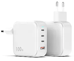 Сетевое зарядное устройство с быстрой зарядкой 4U GaN 100W 3xUSB-C/USB-A fast charger white (YD-100MUC31A)