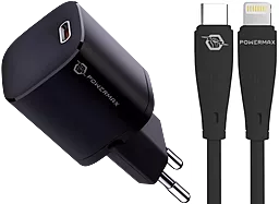 Сетевое зарядное устройство Powermax PrimeGAN 33w PD USB-C ports charger + USB-C to Lightning 27w 2m cable black - фото Сетевое зарядное устройство Powermax PrimeGAN 33w PD USB-C ports charger + USB-C to Lightning 27w 2m cable black