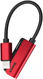 Аудио-переходник с дополнительным питанием Baseus Lightning (M) to 2xLightning (F) Adapter Red (L37) - миниатюра 2