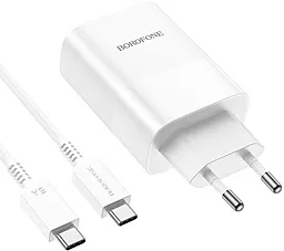 Мережевий зарядний пристрій Borofone BN10 65w PD/QC3.0 USB-C/USB-A ports + USB-C/USB-C cable White