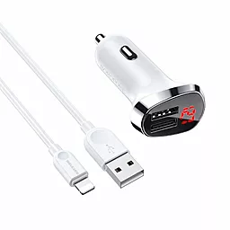 Автомобильное зарядное устройство Borofone BZ15 2.4A 2USB + Lightning Cable White