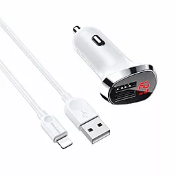 Автомобильное зарядное устройство Borofone BZ15 Auspicious 2.4a 2xUSB-A ports car charger + Lightning cable white