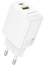 Сетевое зарядное устройство Borofone BN29 Fuente 30w GaN PD USB-C/USB-A ports charger white - фото Сетевое зарядное устройство Borofone BN29 Fuente 30w GaN PD USB-C/USB-A ports charger white