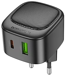 Сетевое зарядное устройство Borofone BAS22A Fortune 20w PD USB-C/USB-A ports charger black - фото Сетевое зарядное устройство Borofone BAS22A Fortune 20w PD USB-C/USB-A ports charger black