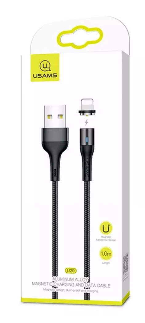 Кабель Usams U29 Magnetic USB-A - Lightning 12w 2.4a 2м cable Black - фото 2