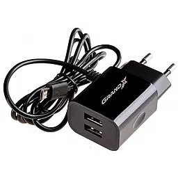 Сетевое зарядное устройство Grand-X 18w QC3.0 2xUSB-A ports home charger + micro USB cable black (CH-65B) - фото Сетевое зарядное устройство Grand-X 18w QC3.0 2xUSB-A ports home charger + micro USB cable black (CH-65B)