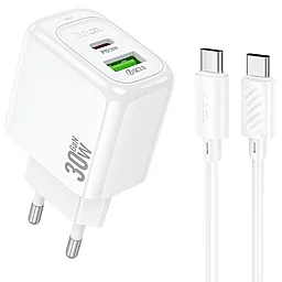 Мережевий зарядний пристрій Hoco CS55A 30w GaN PD/QC3.0 USB-C/USB-A ports fast charger + USB-C to USB-C cable white - фото Мережевий зарядний пристрій Hoco CS55A 30w GaN PD/QC3.0 USB-C/USB-A ports fast charger + USB-C to USB-C cable white