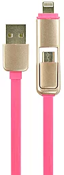 Кабель USB Optima Double Flat 2-in-1 USB Lightning/micro USB Cable Pink (C-021)