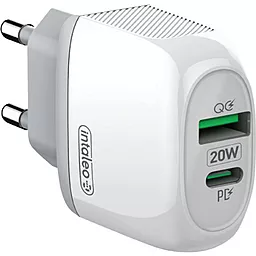 Мережевий зарядний пристрій з швидкою зарядкою Intaleo USB/Type-C QC3.0 PD 20W 3A White