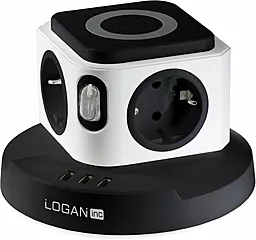 Сетевой фильтр (удлинитель) Logan WS4-2 Wireless Charger 3USB 4роз. Black/White